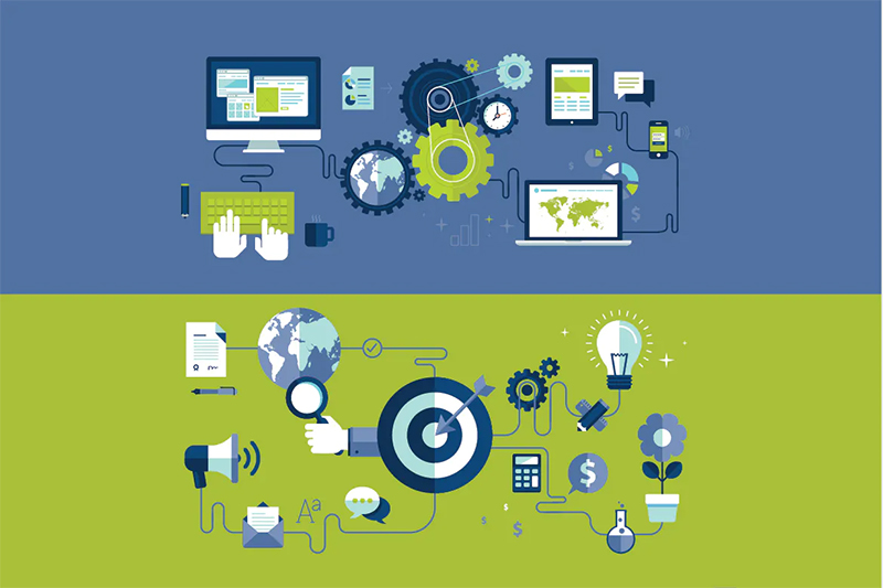 Engrenagens de computadores e alvos de planejamento de site profissional