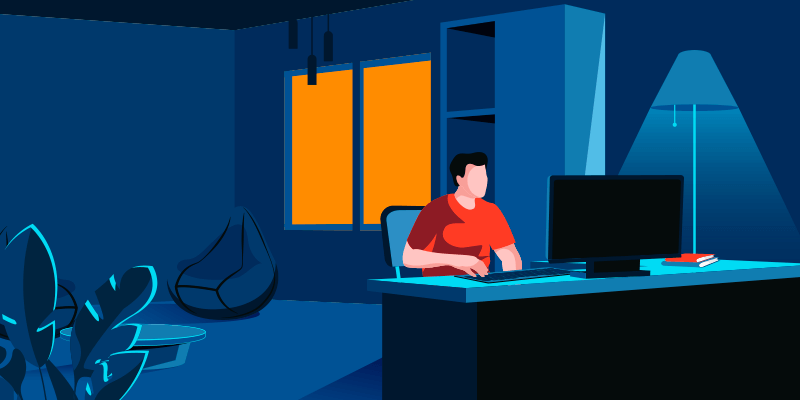 Ilustração de designer fazendo criação de site com seu computador sobre a mesa