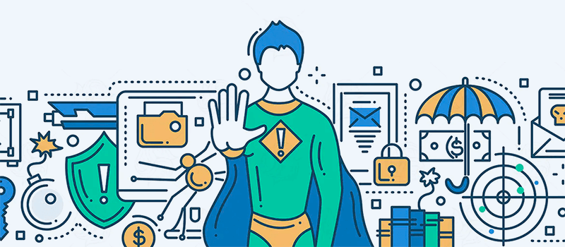 Ilustração de um super-herói fazendo alusão à proteção de site