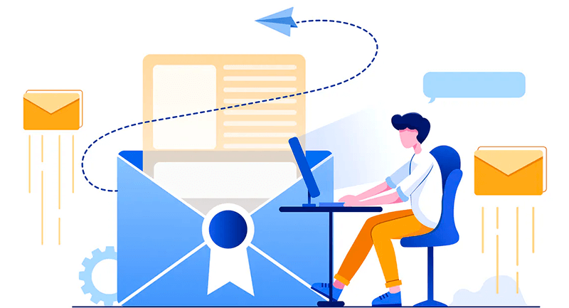 Ilustração de uma pessoa enviando e-mail