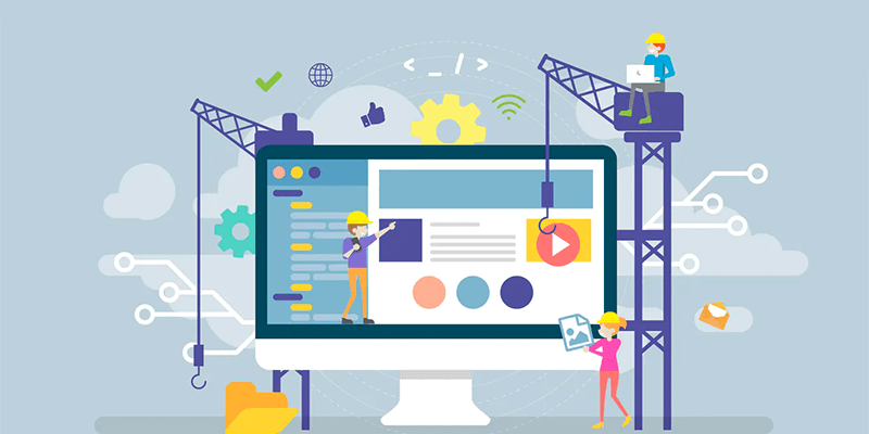 Ilustração de engenheiro projetando um site com as ferramentas corretas