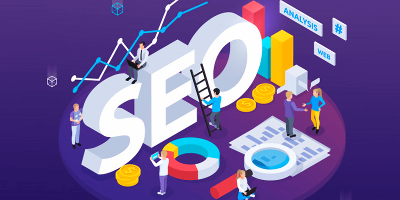 Criação de site: Ilustração de pessoas trabalhando com SEO - Search Engine Optimization
