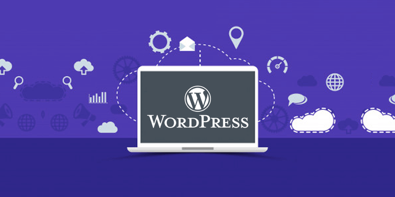 Ilustração de um computador mostrando na tela a plataforma de criação de site WordPress