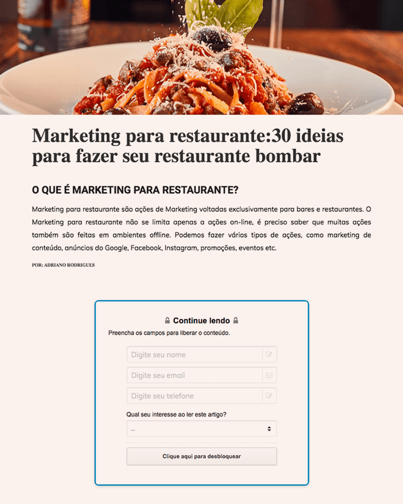 Imagem de Call to Action de Marketing para restaurante