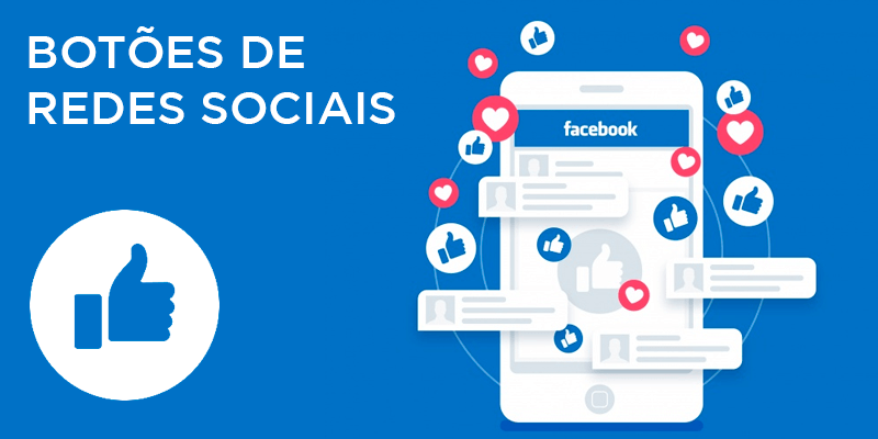 Ilustração de um aparelho celular liberando botões de redes sociais e uma botão dando like