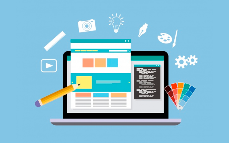 Ilustração de um computador mostrando o desenho de uma página web