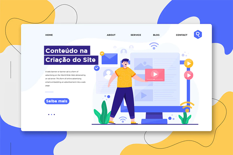 Ilustração de uma pessoas fazendo conteúdo de página web