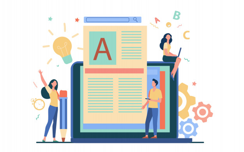 Ilustração de três pessoas fazendo conteúdo para blog Ilustração de três pessoas fazendo conteúdo para blog