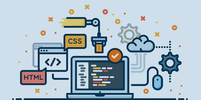 Criação de site: Ilustração de tecnologia usada na criação de site: css, html, php