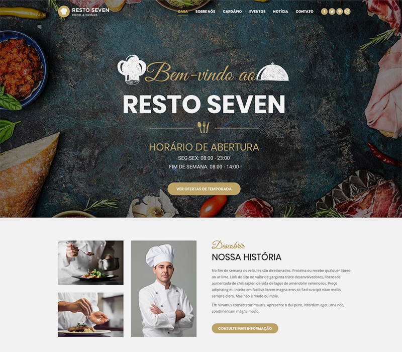 Imagem de uma home page de site para restaurante