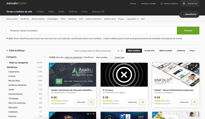 Imagem de uma página web de compra de site wordpress