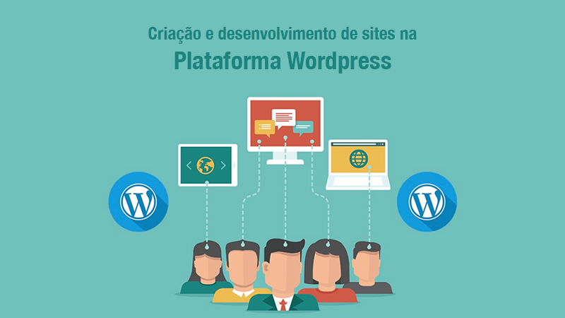Ilustração de pessoas pensando em usar a plataforma de criação de site WordPress